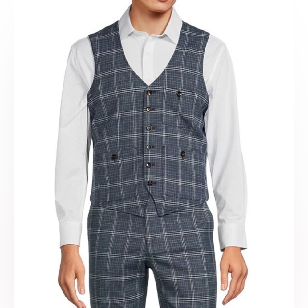Murano Patch Pocket Plaid Vest, Size Small